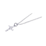 Sterling Silver Rhodium Plated Cross Baguette and Square CZ Dangling Ring Necklace