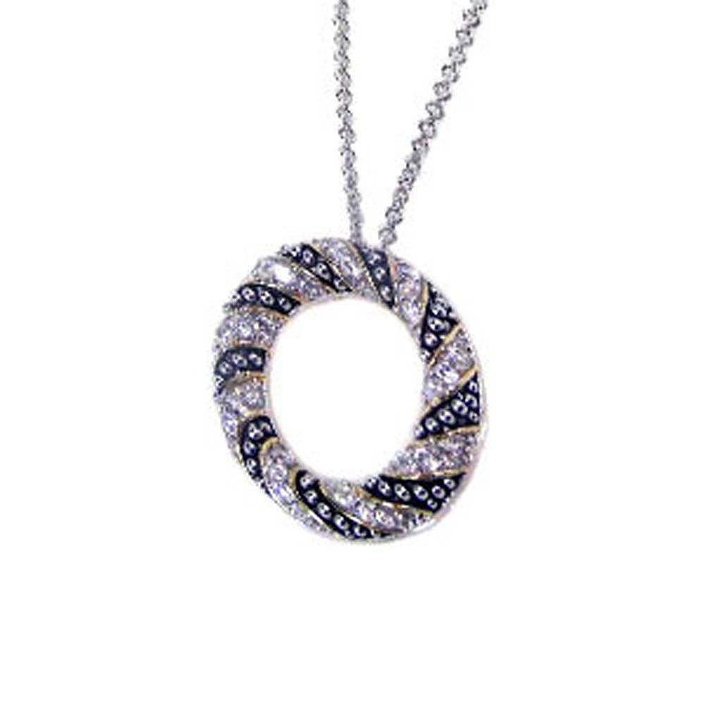 Sterling Silver Necklace with Three-Toned Circle Swirl Inlaid with Clear Czs Pendant