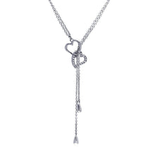 Load image into Gallery viewer, Sterling Silver Lariat Necklace with Fancy Double Heart Inlaid with Clear Czs Pendant