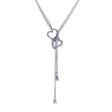 Sterling Silver Lariat Necklace with Fancy Double Heart Inlaid with Clear Czs Pendant