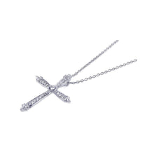 Load image into Gallery viewer, Sterling Silver Rhodium Plated Cross Small CZ Inlay Dangling Necklace