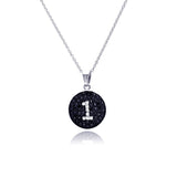 Sterling Silver Necklace with Paved Black Czs Disc Pendant Inlaid with Clear Cz Number 1 Design