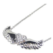 Load image into Gallery viewer, High Polished Sterling Silver Rhodium Plated Wing and Heart Necklace with Clear CZ Stones