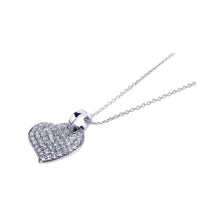 Load image into Gallery viewer, Sterling Silver Necklace with Flat Heart Covered with Clear Czs Pendant