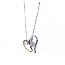 Load image into Gallery viewer, Sterling Silver Necklace with Two-Toned Heart Inlaid with Two Round Cut Clear Czs Pendant