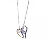 Sterling Silver Necklace with Two-Toned Heart Inlaid with Two Round Cut Clear Czs Pendant