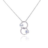 Sterling Silver Necklace with Fancy Double Ring Inlaid with Round Cut Clear Czs Pendant