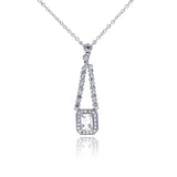 Sterling Silver Necklace with Elegant Round Clear Cz on Bezel Set Holding Radiant Cut Clear Cz Pendant