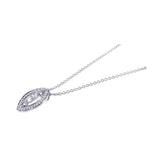 Sterling Silver Necklace with Stylish Paved Cz Open Maquise Shaped Pendant Centered with Clear Czs