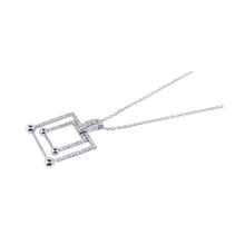 Load image into Gallery viewer, Sterling Silver Necklace with Fancy Double Open Square Inlaid with Clear Czs Pendant