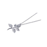 Sterling Silver Necklace with Stylish Leaf Branch Inlaid with Clear Czs Pendant