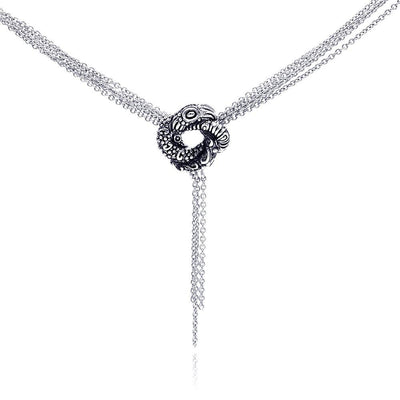 Sterling Silver Multi Strand Necklace with Centered  Coiled Up Snake Pendant