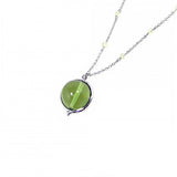 Sterling Silver Necklace with Clear Beads Connector and Green Ball Pendant