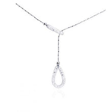 Load image into Gallery viewer, Sterling Silver Adjustable Lariat Necklace with Paved Clear Czs Teardrop Pendant