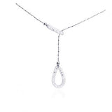 Sterling Silver Adjustable Lariat Necklace with Paved Clear Czs Teardrop Pendant