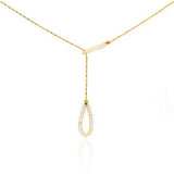 Sterling Silver Gold Plated Adjustable Lariat Necklace with Paved Clear Czs Teardrop Pendant