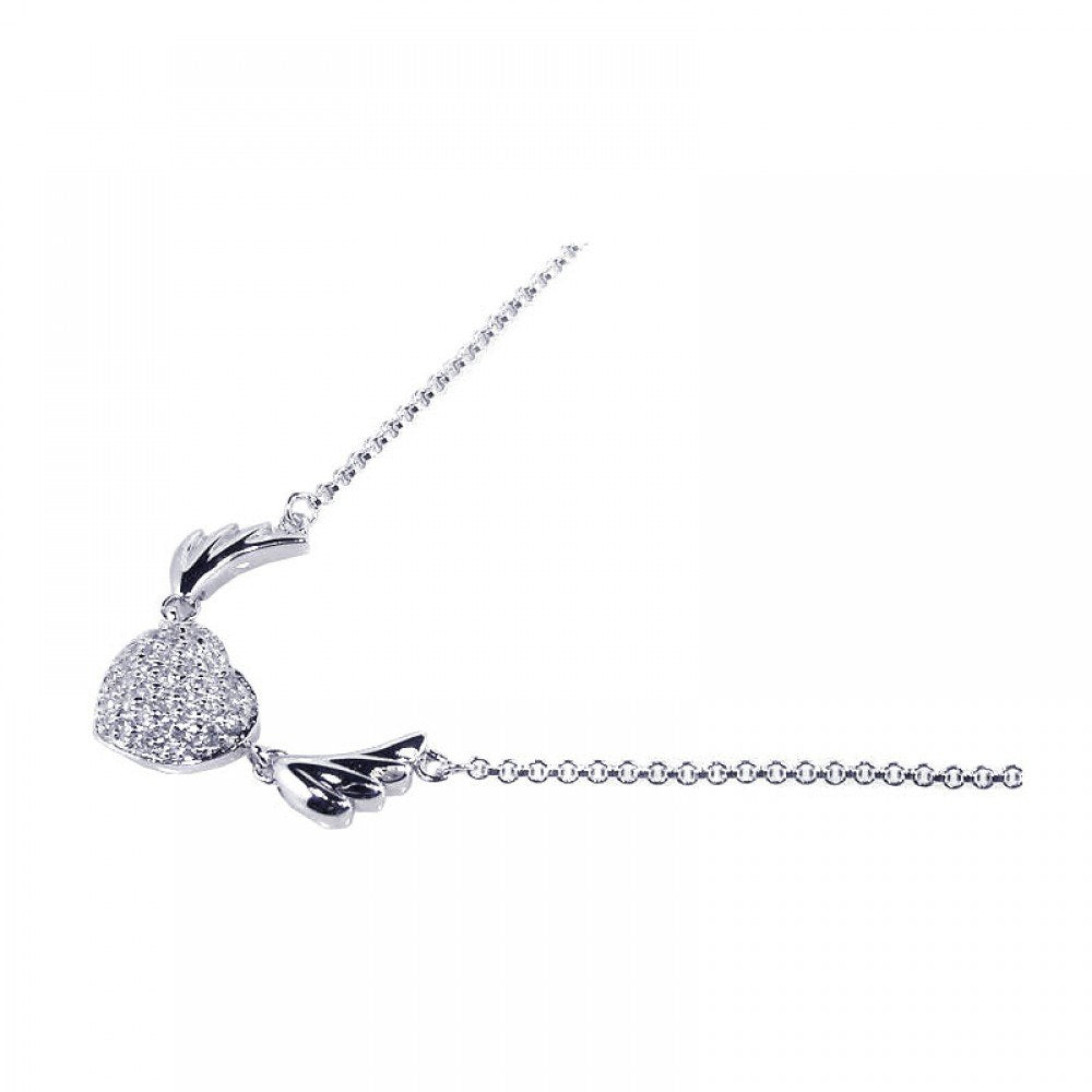 Sterling Silver Necklace with Classy Angel Wing Heart Inlaid with Micro Paved Czs Pendant