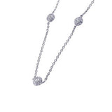 Sterling Silver Classy Necklace with Three Paved Cz Ball Connectors