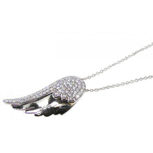 Load image into Gallery viewer, Sterling Silver Necklace with Fancy Wing Inlaid with Clear Czs PendantAnd Chain Length of 16 -18  AdjustableAnd Pendant Dimensions: 37.4MMx16.8MM