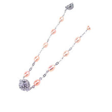 Load image into Gallery viewer, Sterling Silver Champagne Pearl Link Chain Necklace with Paved Cz Filigree Ball Pendant