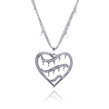 Load image into Gallery viewer, Sterling Silver Fashion Necklace with Paved Heart and Dangling Multi Round Cut Czs Pendant