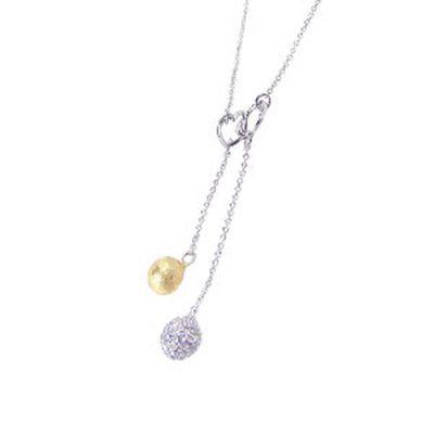 Sterling Silver Necklace with Dangling Gold Plated Stardust and Clear Cz Ball Pendant