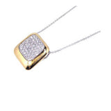 Sterling Silver Necklace with Two-Toned Paved Clear Czs Square Pendant