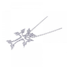 Load image into Gallery viewer, Sterling Silver Rhodium Plated Clear CZ Tree Cross Pendant Necklace