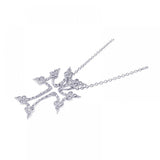 Sterling Silver Rhodium Plated Clear CZ Tree Cross Pendant Necklace