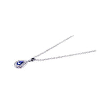 Load image into Gallery viewer, Sterling Silver Necklace with Classy Paved Teardrop Shaped Evil Eye Pendant