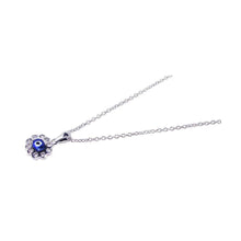 Load image into Gallery viewer, Sterling Silver Rhodium Plated Clear CZ Evil Eye - Blue Cluster Pendant Necklace