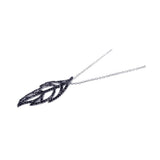 Sterling Silver Necklace with Fancy Paved Black Czs Leaf Pendant