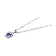 Load image into Gallery viewer, Sterling Silver Necklace with Trendy Evil Eye Heart Inlaid with Clear Czs Pendant