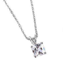 Load image into Gallery viewer, Sterling Silver Rhodium Plated Necklace with Cushion Cut Clear Cz Stone PendantAnd Spring Clasp ClosureAnd Length of 17