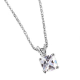Sterling Silver Rhodium Plated Necklace with Cushion Cut Clear Cz Stone PendantAnd Spring Clasp ClosureAnd Length of 17