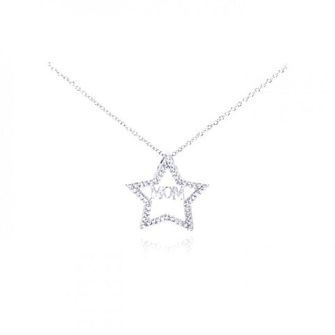 Sterling Silver Necklace with Stylish Paved  MOM  Star Pendant