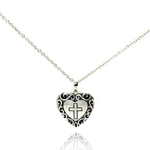 Load image into Gallery viewer, Sterling Silver Necklace with Antique Style Heart Cross Pendant