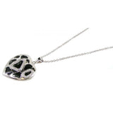 Sterling Silver Necklace with Heart Cut-Out Design Inlaid with Black Onyx and Clear Czs Pendant