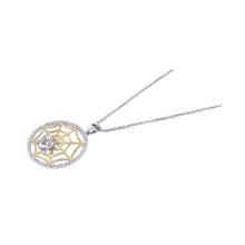 Load image into Gallery viewer, Sterling Silver Necklace with Two-Toned Round Spider Web Inlaid with Clear Czs Pendant