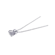 Load image into Gallery viewer, Sterling Silver Necklace with Classy Two Hearts Inlaid with Clear Czs Pendant