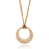 Sterling Silver Rose Gold Plated Multi Strand Necklace with Paved Clear Czs Open Circle Pendant And Chain Length of 16 -18 And Pendant Diameter: 30.3MM