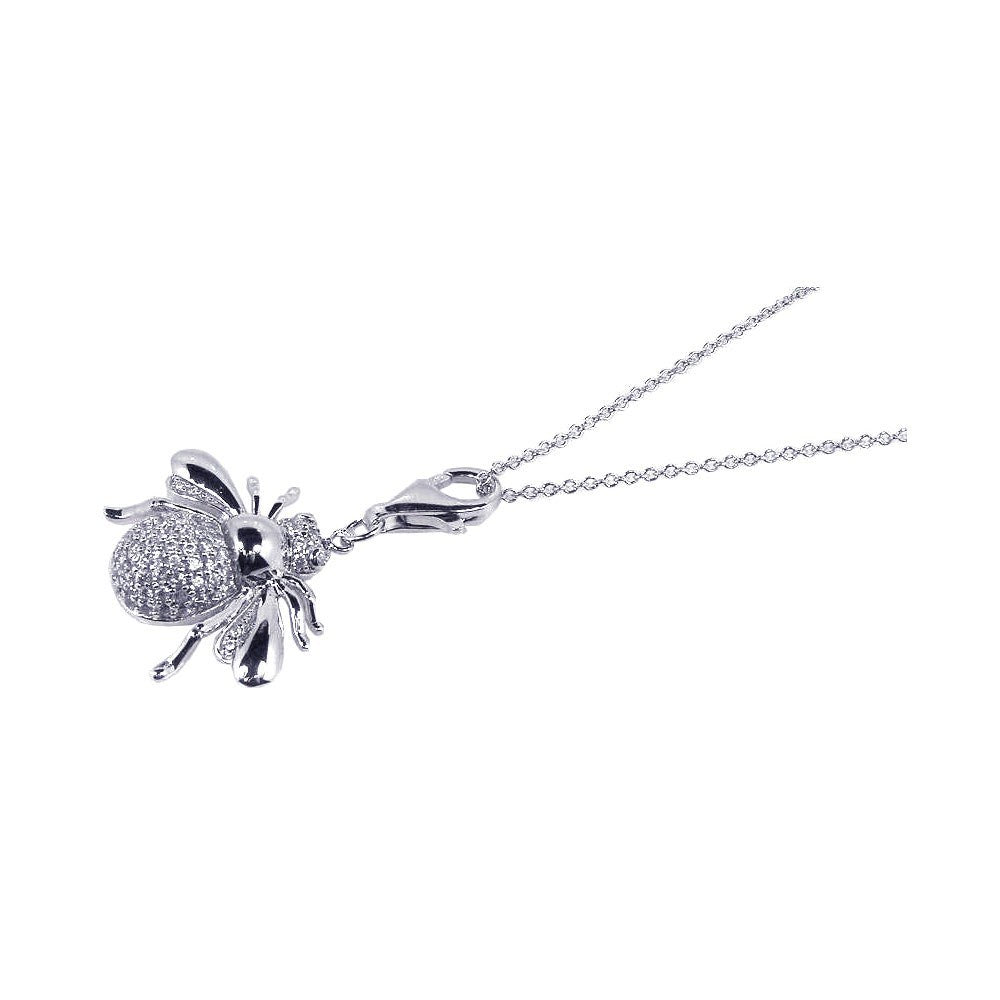 Sterling Silver Necklace with Fancy Paved Bumble Bee Pendant