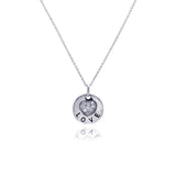 Sterling Silver Necklace with Round Plate Paved Heart and Love Design Pendant