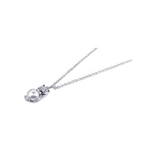 Load image into Gallery viewer, Sterling Silver Rhodium Plated Pearl and CZ Owl Pendant Necklace