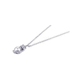 Sterling Silver Rhodium Plated Pearl and CZ Owl Pendant Necklace