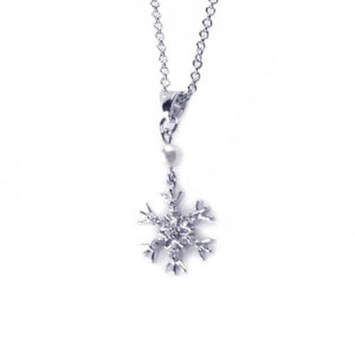Sterling Silver Necklace with Modish Snowflake Inlaid with Clear Czs Pendant