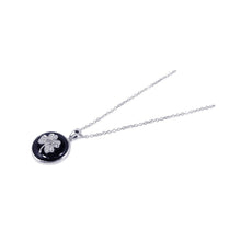 Load image into Gallery viewer, Sterling Silver Necklace with Round Black Onyx with Paved Clover Flower Design Pendant