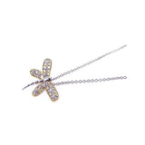 Sterling Silver Necklace with Two-Toned Dragonfly Set with Clear Czs Pendant