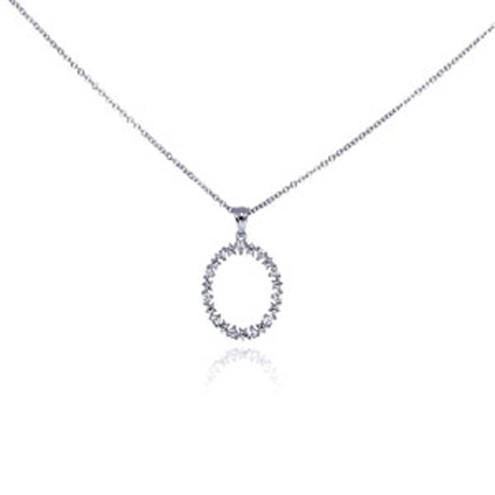 Sterling Silver Necklace with Trendy Open Circle Set with Clear Czs and  Multi Star Design Pendant
