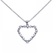 Load image into Gallery viewer, Sterling Silver Necklace with Open Heart Set with Round Czs and Stars Design Pendant